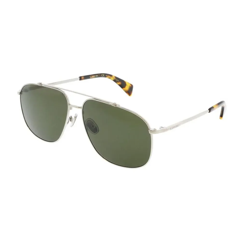 Lanvin Silver Frame Green Lens Sunglasses with Tortoiseshell Tips